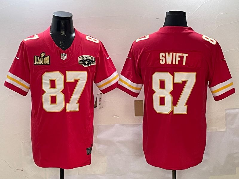 Men Kansas City Chiefs #87 Swift Red Three generations 2025 Nike Vapor Limited NFL Jersey style 3